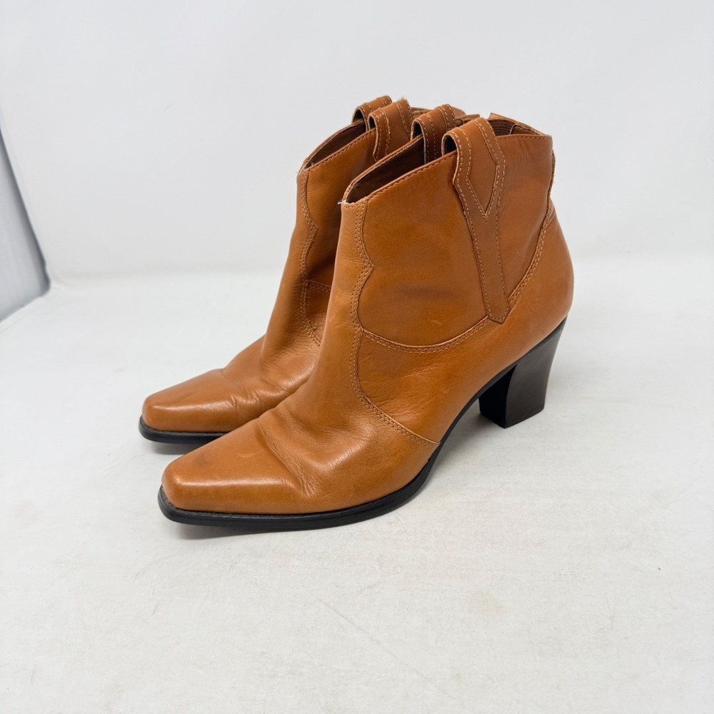 Coldwater Creek Ankle Boots Brown 8.5M Western Cowgirl Square Toe Block Heel